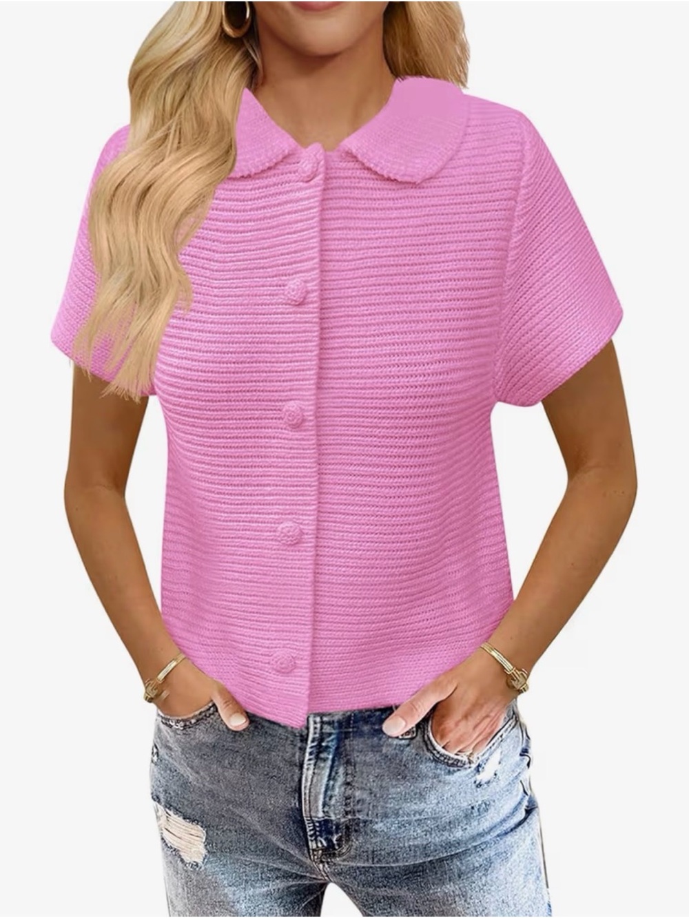A139 Saodimallsu Short Sleeve Cropped Knit lightweight Button Down XXL Cardigan